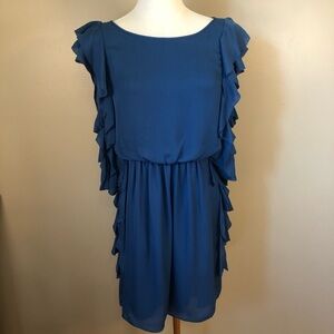 NWT Tibi Silk Royal Blue Ruffle Blouson Sleeveless Mini Formal Dress Size 8